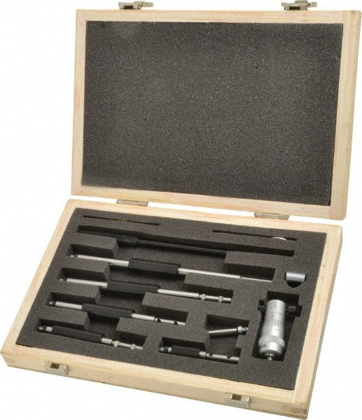 SPI - 2 to 8", Mechanical, Interchangeable Rod Micrometer - 0.001 Inch Graduation, Accurate Up to 0.0004 Inch, 0.248 Inch Rod Diameter, 1/2 Inch Travel, 6 Rods, NIST Traceability Certification Included - Exact Tooling