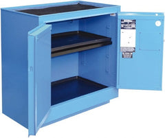 Securall Cabinets - 2 Door, 1 Shelf, Blue Steel Standard Safety Cabinet for Corrosive Chemicals - 36" High x 35" Wide x 22" Deep, Manual Closing Door, 3 Point Key Lock, 24 Gal Capacity - Exact Tooling