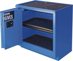 Securall Cabinets - 2 Door, 1 Shelf, Blue Steel Standard Safety Cabinet for Corrosive Chemicals - 36" High x 35" Wide x 22" Deep, Sliding Door, 3 Point Key Lock, 24 Gal Capacity - Exact Tooling