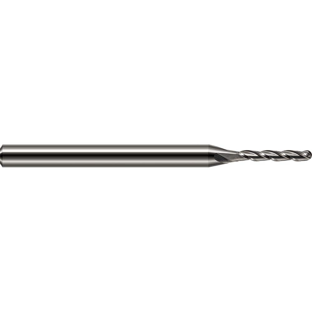 Ball End Mill: 0.06″ Dia, 3 Flute, Solid Carbide 2-1/2″ OAL, 1/8″ Shank Dia, 30 ° Helix, Uncoated
