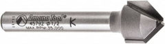Amana Tool - 1/2" Cut Diam, 3/8" Length of Cut, 2 Flute V-Groove Edge Profile Router Bit - Carbide-Tipped, 1/4" Shank Diam, 2" OAL, Uncoated - Exact Tooling