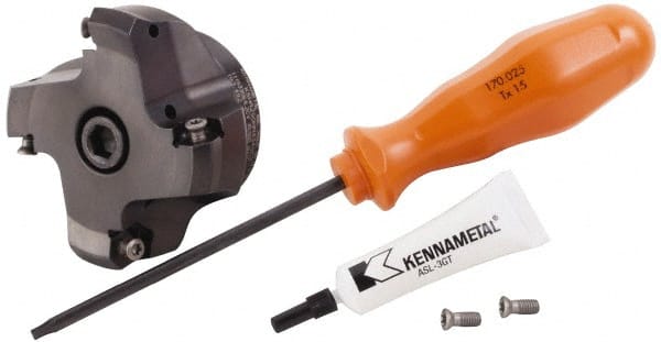 Kennametal - 2" Cut Diam, 3/4" Arbor Hole, 3.23mm Max Depth of Cut, 45° Indexable Chamfer & Angle Face Mill - 4 Inserts, HNGJ 0604... Insert, Right Hand Cut, 4 Flutes, Through Coolant, Series Dodeka Mini - Exact Tooling