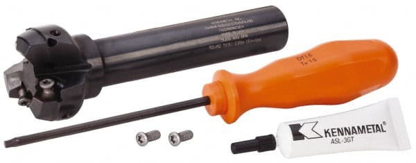 Kennametal - 1.518" Cut Diam, 0.064" Max Depth, 3/4" Shank Diam, Cylindrical Shank Indexable High-Feed End Mill - Screw Holding Method, HNGJ0604ANENLD Insert, KSHR Toolholder, Through Coolant - Exact Tooling