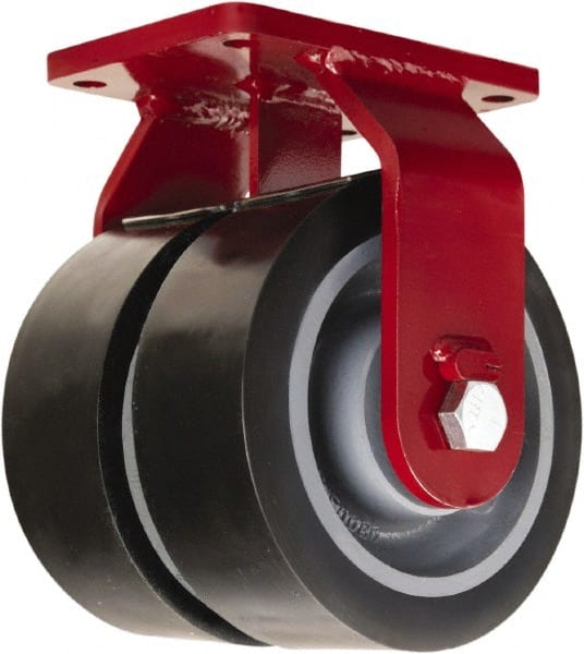 Hamilton - 6" Diam x 3" Wide x 8-1/2" OAH Top Plate Mount Dual Rigid Caster - Polyurethane Mold onto Cast Iron Center, 5,720 Lb Capacity, Tapered Roller Bearing, 5-1/2 x 7-1/2" Plate - Exact Tooling