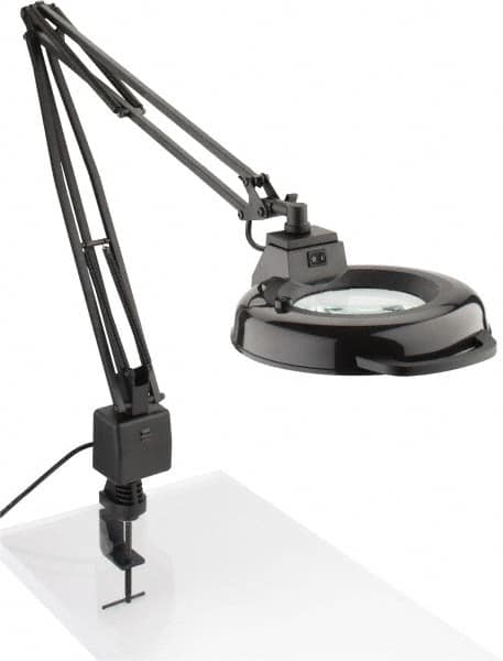 Electrix - 45 Inch, Spring Suspension, Clamp on, Fluorescent, Black, Magnifying Task Light - 22 Watt, 1.75x Magnification, 5 Inch Wide - Exact Tooling