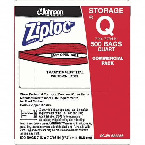 Ziploc - 500 Piece, 1 Quart Capacity, 8 Inch Long x 7 Inch Wide, Ziploc Storage Bag - 1.75 mil Thick, Rectangle Clear Plastic - Exact Tooling