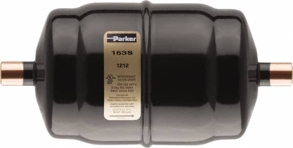 Parker - 1/2" Connection, 9" Long, Refrigeration Liquid Line Filter Dryer - 8" Cutout Length, 822/773 Drops Water Capacity - Exact Tooling