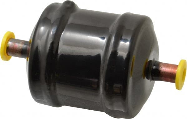 Parker - 3/8" Connection, 2-1/2" Diam, 4.39" Long, Refrigeration Liquid Line Filter Dryer - 3-1/4" Cutout Length, 78 Drops Water Capacity - Exact Tooling
