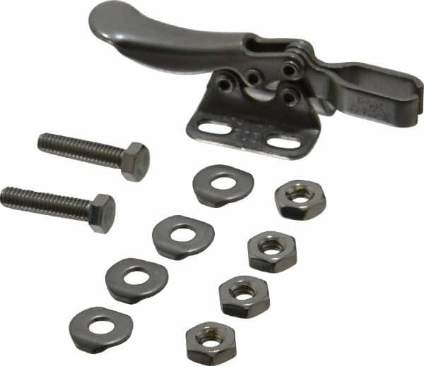 De-Sta-Co - 75 Lb Holding Capacity, Horizontal Handle, Manual Hold Down Toggle Clamp - 80° Handle Movement, 90° Bar Opening, U-Bar, Flanged Base, Electro-Plated Zinc, Stainless Steel - Exact Tooling