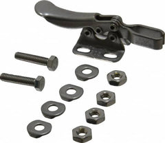 De-Sta-Co - 75 Lb Holding Capacity, Horizontal Handle, Manual Hold Down Toggle Clamp - 80° Handle Movement, 90° Bar Opening, U-Bar, Flanged Base, Electro-Plated Zinc, Stainless Steel - Exact Tooling