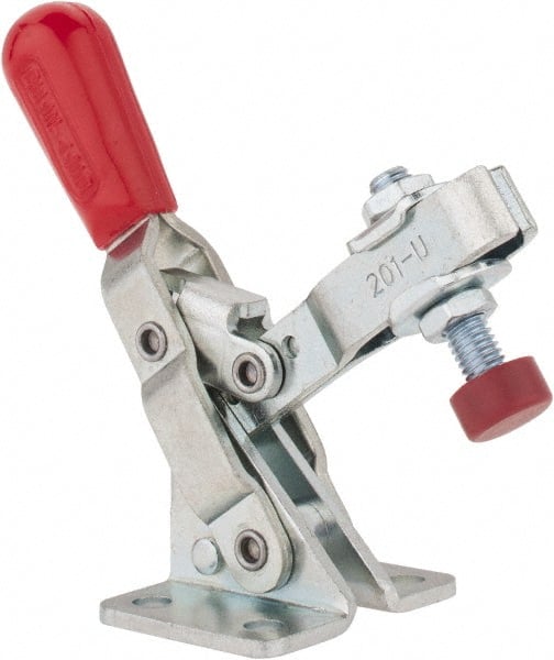 De-Sta-Co - 100 Lb Holding Capacity, Vertical Handle, Manual Hold Down Toggle Clamp - 55° Handle Movement, 100° Bar Opening, U-Bar, Flanged Base, Electro-Plated Zinc, Carbon Steel - Exact Tooling