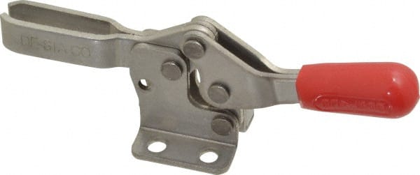 De-Sta-Co - 150 Lb Holding Capacity, Horizontal Handle, Manual Hold Down Toggle Clamp - 60° Handle Movement, 90° Bar Opening, U-Bar, Flanged Base, Electro-Plated Zinc, Stainless Steel - Exact Tooling