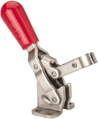 De-Sta-Co - 250 Lb Holding Capacity, Vertical Handle, Manual Hold Down Toggle Clamp - 65° Handle Movement, 105° Bar Opening, Solid Bar, Flanged Base, Electro-Plated Zinc, Stainless Steel - Exact Tooling