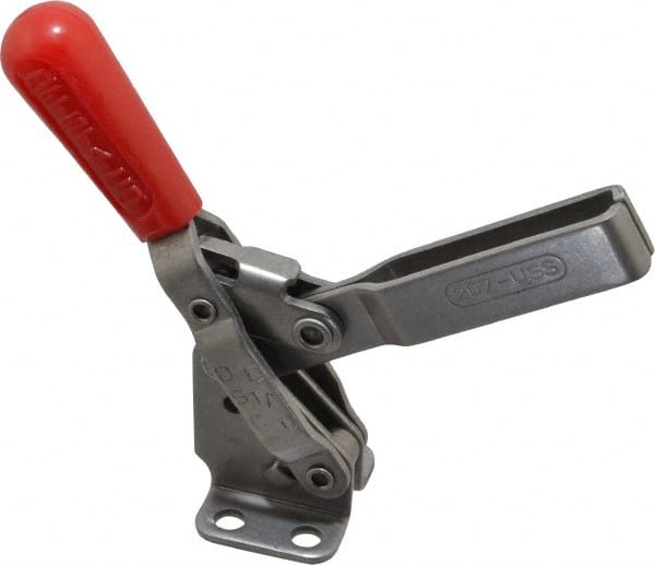 De-Sta-Co - 450 Lb Holding Capacity, Vertical Handle, Manual Hold Down Toggle Clamp - 57° Handle Movement, 99° Bar Opening, U-Bar, Flanged Base, Electro-Plated Zinc, Stainless Steel - Exact Tooling