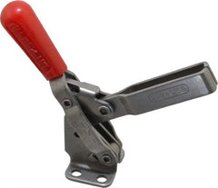 De-Sta-Co - 450 Lb Holding Capacity, Vertical Handle, Manual Hold Down Toggle Clamp - 57° Handle Movement, 99° Bar Opening, U-Bar, Flanged Base, Electro-Plated Zinc, Stainless Steel - Exact Tooling