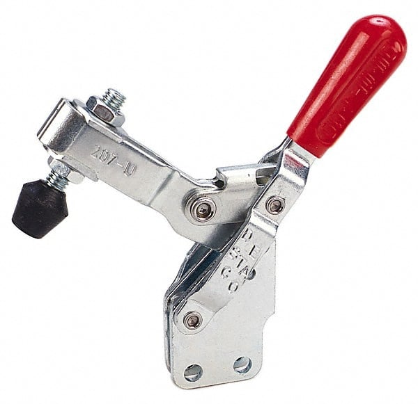 De-Sta-Co - 375 Lb Holding Capacity, Vertical Handle, Manual Hold Down Toggle Clamp - 57° Handle Movement, 99° Bar Opening, U-Bar, Straight Base, Electro-Plated Zinc, Carbon Steel - Exact Tooling