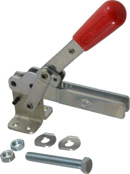 De-Sta-Co - 1,000 Lb Holding Capacity, Vertical Handle, Manual Hold Down Toggle Clamp - 180° Handle Movement, 115° Bar Opening, U-Bar, Flanged Base, Electro-Plated Zinc, Carbon Steel - Exact Tooling