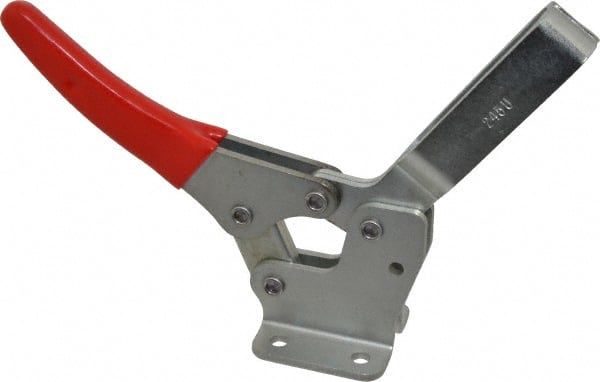 De-Sta-Co - 1,000 Lb Holding Capacity, Horizontal Handle, Manual Hold Down Toggle Clamp - 74° Handle Movement, 105° Bar Opening, U-Bar, Flanged Base, Electro-Plated Zinc, Carbon Steel - Exact Tooling