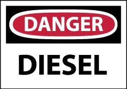 NMC - Hazardous Materials Label, Header: DANGER - Legend: Danger - Diesel, English, Red, Black & White, 5" Long x 3" High, Sign Muscle Finish - Exact Tooling