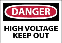NMC - Accident Prevention Label, Header: DANGER - Legend: Danger - High Voltage - Keep Out, English, Red, Black & White, 5" Long x 3" High, Sign Muscle Finish - Exact Tooling