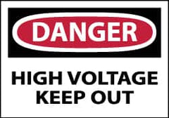 NMC - Accident Prevention Label, Header: DANGER - Legend: Danger - High Voltage - Keep Out, English, Red, Black & White, 5" Long x 3" High, Sign Muscle Finish - Exact Tooling