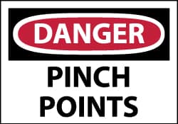 NMC - Accident Prevention Label, Header: DANGER - Legend: Danger - Pinch Points, English, Red, Black & White, 5" Long x 3" High, Sign Muscle Finish - Exact Tooling