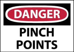 NMC - Accident Prevention Label, Header: DANGER - Legend: Danger - Pinch Points, English, Red, Black & White, 5" Long x 3" High, Sign Muscle Finish - Exact Tooling