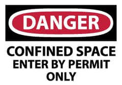 NMC - Accident Prevention Label, Header: DANGER - Legend: Danger - Confined Space - Enter by Permit Only, English, Red, Black & White, 5" Long x 3" High, Sign Muscle Finish - Exact Tooling