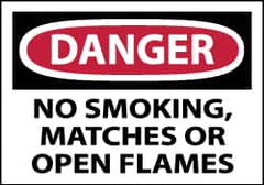 NMC - Accident Prevention Label, Header: DANGER - Legend: Danger - No Smoking, Matches or Open Flames, English, Red, Black & White, 5" Long x 3" High, Sign Muscle Finish - Exact Tooling
