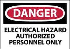 NMC - Accident Prevention Label, Header: DANGER - Legend: Danger - Electrical Hazard - Authorized Personnel Only, English, Red, Black & White, 5" Long x 3" High, Sign Muscle Finish - Exact Tooling