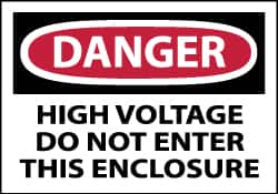 NMC - Accident Prevention Label, Header: DANGER - Legend: Danger - High Voltage - Do Not Enter This Enclosure, English, Red, Black & White, 5" Long x 3" High, Sign Muscle Finish - Exact Tooling