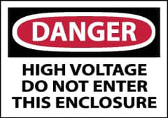 NMC - Accident Prevention Label, Header: DANGER - Legend: Danger - High Voltage - Do Not Enter This Enclosure, English, Red, Black & White, 5" Long x 3" High, Sign Muscle Finish - Exact Tooling