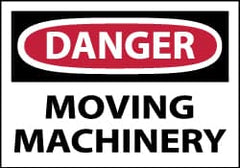 NMC - Accident Prevention Label, Header: DANGER - Legend: Danger - Moving Machinery, English, Red, Black & White, 5" Long x 3" High, Sign Muscle Finish - Exact Tooling