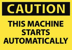 NMC - Accident Prevention Label, Header: CAUTION - Legend: Caution - This Machine Starts Automatically, English, Black & Yellow, 5" Long x 3" High, Sign Muscle Finish - Exact Tooling