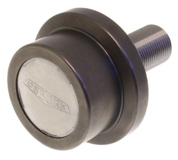 Osborn International - 3-1/2" Roller Diam x 2" Width, 1-1/4" Stud Diam x 2-3/4" Length, Flanged Concentric Stud Load Runner - Steel, 1-3/4" Thread Length, 1-1/4-12 Thread, 4-3/4" OAL, 10,500 Lb Dynamic Cap - Exact Tooling