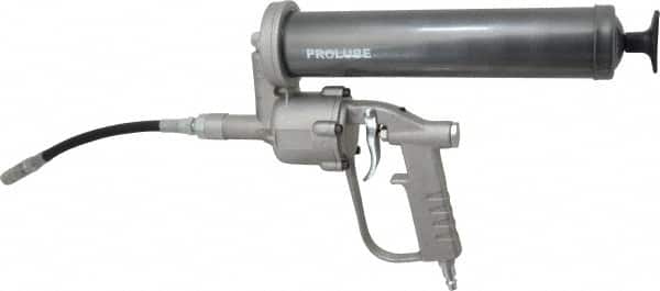 PRO-LUBE - 6,000 Max psi, Flexible Air-Operated Grease Gun - 14 oz (Cartridge) Capacity, 1/8 Thread Outlet, 40 Strokes per oz, Bulk, Cartridge, Filler Pump & Suction Fill, Includes 4 Jaw Coupler with Ball Check - Exact Tooling