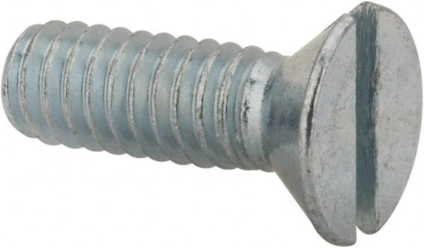Value Collection - #8-32 UNC, 1/2" OAL Slotted Drive Machine Screw - Flat Head, Grade 2 Steel, Zinc-Plated Finish, Without Washer - Exact Tooling