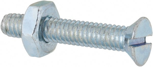 Value Collection - #8-32 UNC, 1" OAL Slotted Drive Machine Screw - Flat Head, Grade 2 Steel, Zinc-Plated Finish, Without Washer - Exact Tooling