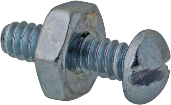 Value Collection - #6-32 UNC, 1/2" Length Under Head Slotted Drive Machine Screw - Round Head, Grade 2 Steel, Zinc-Plated Finish, Without Washer - Exact Tooling