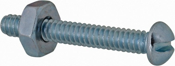 Value Collection - #6-32 UNC, 1" Length Under Head Slotted Drive Machine Screw - Round Head, Grade 2 Steel, Zinc-Plated Finish, Without Washer - Exact Tooling