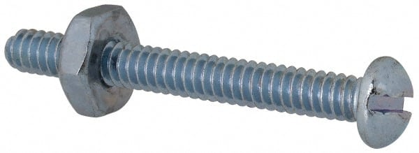 Value Collection - #6-32 UNC, 1-1/4" Length Under Head Slotted Drive Machine Screw - Round Head, Grade 2 Steel, Zinc-Plated Finish, Without Washer - Exact Tooling