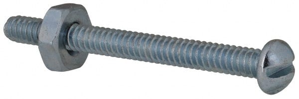 Value Collection - #6-32 UNC, 1-1/2" Length Under Head Slotted Drive Machine Screw - Round Head, Grade 2 Steel, Zinc-Plated Finish, Without Washer - Exact Tooling