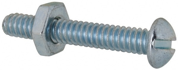 Value Collection - #10-24 UNC, 1-1/4" Length Under Head Slotted Drive Machine Screw - Round Head, Grade 2 Steel, Zinc-Plated Finish, Without Washer - Exact Tooling