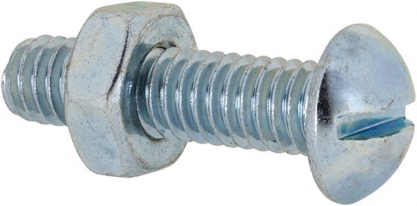 Value Collection - 5/16-18 UNC, 1-1/4" Length Under Head Slotted Drive Machine Screw - Round Head, Grade 2 Steel, Zinc-Plated Finish, Without Washer - Exact Tooling