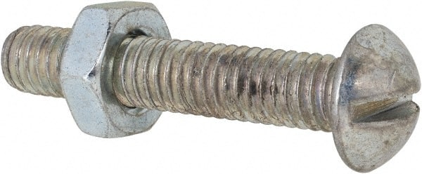 Value Collection - 5/16-18 UNC, 1-3/4" Length Under Head Slotted Drive Machine Screw - Round Head, Grade 2 Steel, Zinc-Plated Finish, Without Washer - Exact Tooling