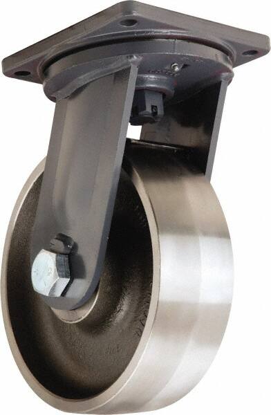 Hamilton - 12" Diam x 4" Wide x 15-1/2" OAH Top Plate Mount Swivel Caster - Forged Steel, 20,000 Lb Capacity, Tapered Roller Bearing, 8-1/2 x 8-1/2" Plate - Exact Tooling
