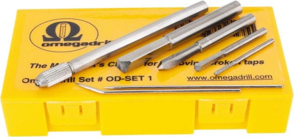 OmegaDrill - 5/64 to 1/4" Drill Size, Tap Extractor Drill Sets - 7 Pieces, Includes 2 Picks and Pin Vice - Exact Tooling