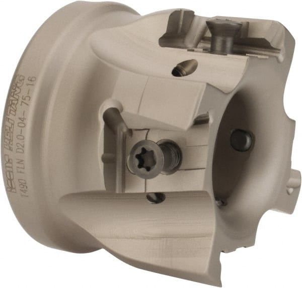 Iscar - 4 Inserts, 2" Cut Diam, 3/4" Arbor Diam, 0.63" Max Depth of Cut, Indexable Square-Shoulder Face Mill - 0/90° Lead Angle, 1.57" High, T490 LN.T 1607 Insert Compatibility, Through Coolant, Series Helitang - Exact Tooling