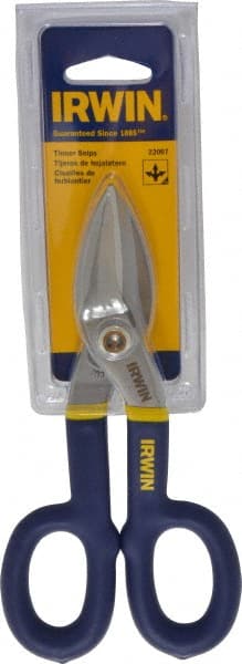 Irwin - 1-1/2" Length of Cut, Straight Pattern Tinner's Snip - 7" OAL, Vinyl Handle, 24 AWG Steel Capacity - Exact Tooling