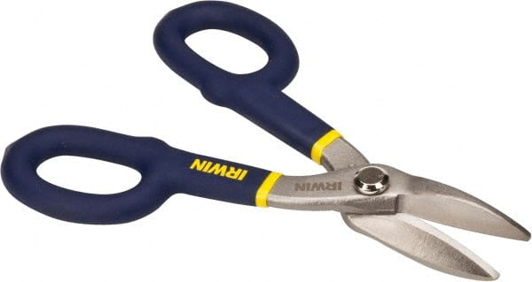Irwin - 1-1/2" Length of Cut, Straight Pattern Tinner's Snip - 7" OAL, Vinyl Handle, 26 AWG Steel Capacity - Exact Tooling